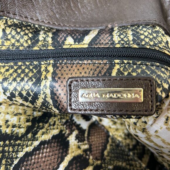 Aqua Madonna Espresso Brown Leather Quilted Front Satchel Shoulder Bag - Picture 10 of 15